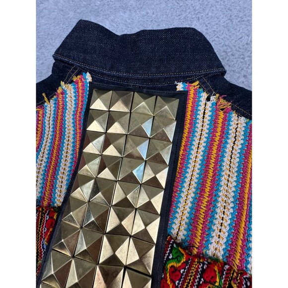 True Religion Womens M Denim CollarJacket Camden Blue Accent Embroidered - Picture 13 of 16